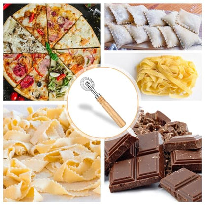 Bewudy Pastry Cutter Wheel, Professional Pasta Maker Cutter Wheel with Roller, Zinc Alloy Dumpling Lace Dough Noodle Ravioli Pizza Making Cutter for Kitchen