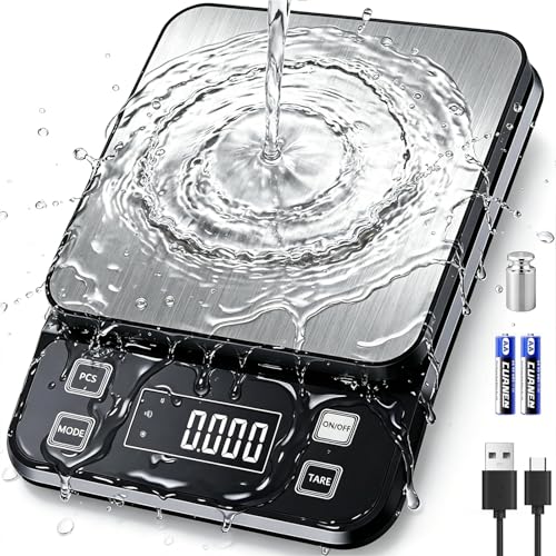 IPX7 Waterproof Food Scale 0.1g Precision Kitchen Scale, 10kg/22lb Digital Food Scale USB Rechargeable, Backlight Gram Scale Stainless Steel & Washable Digital Scale for Cooking, Baking,Weight Loss - style: IPX7_Rechargeable_10kg