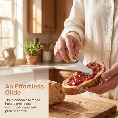 Siutaga 4 Pcs Cheese Spreader Knives Butter Knife with Wooden Handle Stainless Steel Cheese Butter Knife for Cheese Cold Butter Jam Pastry and Other Kitchen Accessories 4.84 Inch
