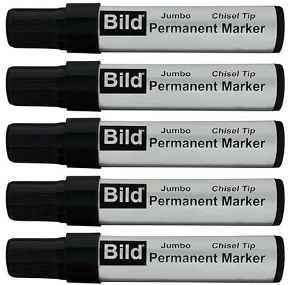 Bild Jumbo Permanent Markers, Chisel Tip, Black Waterproof Quick-Drying Ink, Extra Large Thick Wide Tip for Cardboard, Posters, Shipping Boxes (Black)