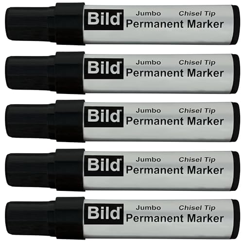 Bild Jumbo Permanent Markers, Chisel Tip, Black Waterproof Quick-Drying Ink, Extra Large Thick Wide Tip for Cardboard, Posters, Shipping Boxes (Black)