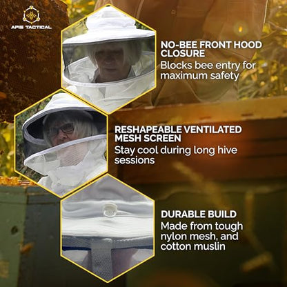 Bee Keeper Hat with Round Hood, Ventilated Beekeeping Veil, Bee Protective Gear for Men & Women, Comfortable Mesh for Beekeeping, Beekeeping Supplies (XL+) - size: XL+