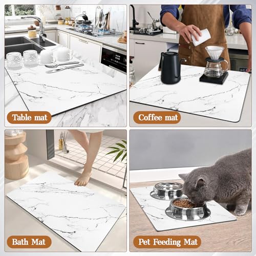 White Dish Drying Mat, 24"x16" Dish Draining Mat with Non-slip Rubber Backed, Absorbent Heat Resistant Dish Drying Mats for Kitchen Counter, Easy to Clean Coffee Machine Mats (White) - color: White