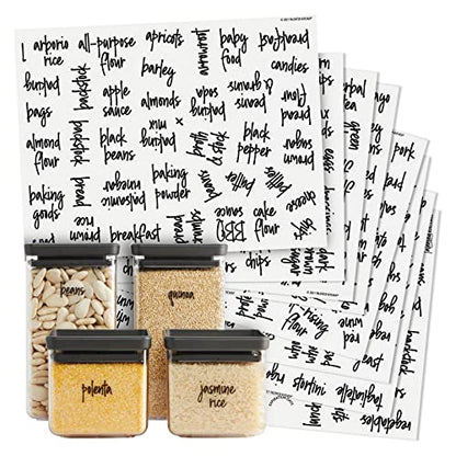 Talented Kitchen Pantry Labels for Containers - 375 PC Clear Vinyl Black Script - Peel & Stick Food Container Labels & Kitchen Pantry Organization Stickers - color: Black Text on Clear Backing