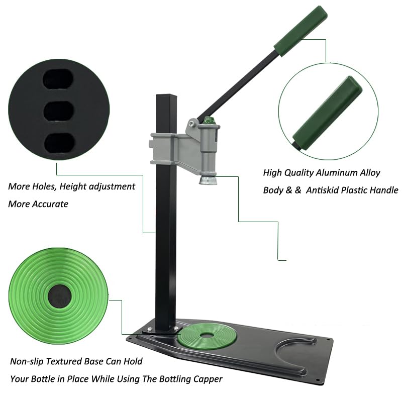 Manual Bottle Capper Tool Machine 26mm and 29mm Crown Capper,Heavy Duty Strong Metal Easy Action Bench Bottle Capper, Adjustable Height Beer Bottle Capping for Home Brewing Long pattern