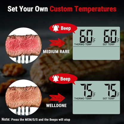TempPro TP16 Large LCD Digital Meat Thermometer for Smoker Oven Kitchen BBQ Grill Thermometer Clock Timer with Stainless Steel Temperature Probe, Cooking Gifts for Father&Husband(Previously ThermoPro) - color: Light Silver