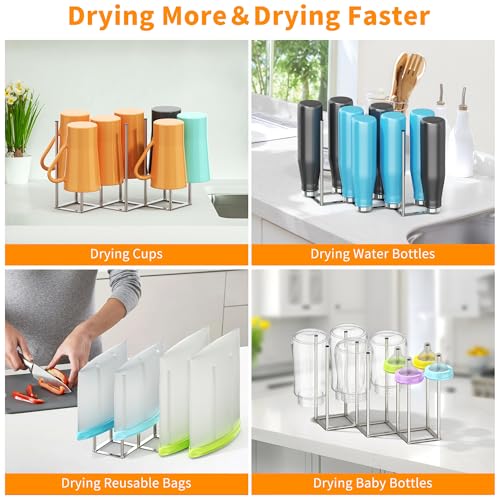 Foldable Baby Bottle Drying Rack-10 Poles Water Bottle Organizer for Cups,Travel Mugs,Silicone Bags- Collapsible Stainless Steel Bottle Rack Dryer (Silver) - color: Silver