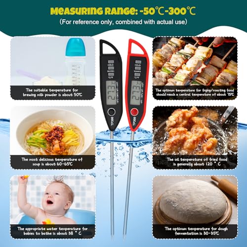 Copkim 6 Set Waterproof Food Thermometer for Water, Liquid, Candle and Cooking Digital Meat Thermometer with Long Probe Instant Read for Kitchen BBQ Grill Candy (Black,Red) - color: Black,Red