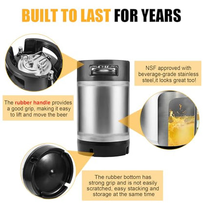 New 2.5 Gallon Corny Keg with 10FT Co2 Tube Kit, Stainless Steel Beer Keg with 2 Keg Lid Gaskets, PVC Beer Gas Line with 4PCS Stainless Steel Hose Clamp, Ideal for Homebrewing