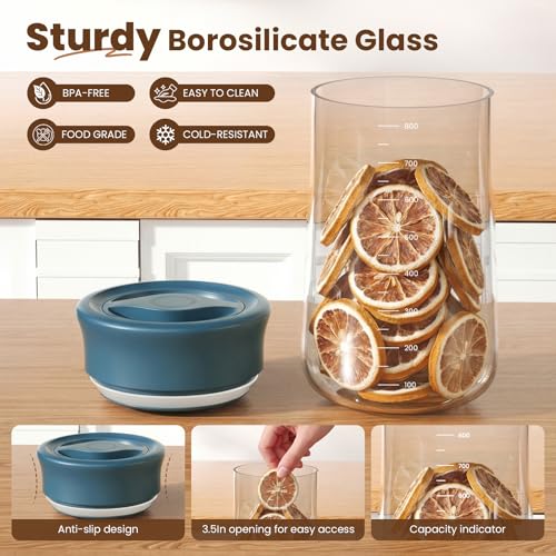 OURCABECUE Wide Mouth Mason Jar 27 oz, 2026 Upgrade 90° Rotating Lid Glass Storage Jar, Food Grade Overnight Oats & Yogurt Jar, Dry Snacks Candies jar - color: Blue, size: 27OZ