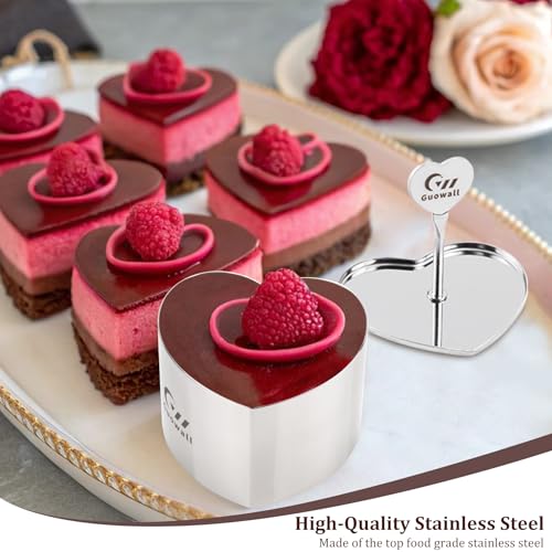 2pcs Seamless Cake Ring Heart Shaped Mousse Baking Mould Stainless Steel Food Mold Including 2 heart-shape rings, 1 Pusher and 1 Lifter - size: heart-shape (2-ring-set)