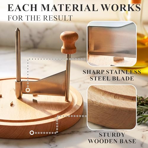 Cheese Curler for Making Rose-Shaped Cuts, Stainless Steel Blade | Manual Cheese Shaver, Compatible with 16-18 cm Tête De Moine Cheese Wheel, Non-Slip Wood Base, Fasteners, Rotating Hand-Crank