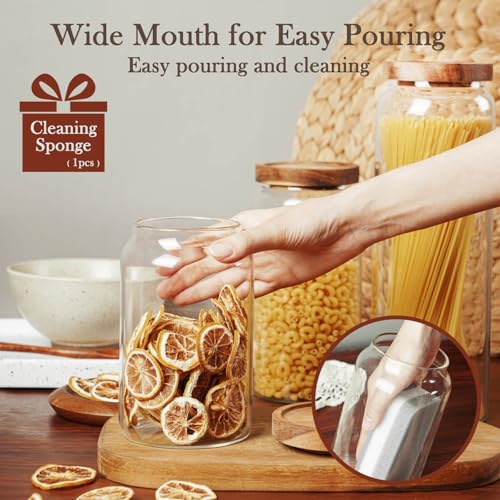 Labina Glass Storage Container Airtight Food Jars Kitchen Canister with Wood Lids, 33 Oz Wide Mouth Pantry Organization Glass Jar for Flour, Sugar, Cookie, Spagetti, Nuts and Candy - size: A3: 33 Oz 1 pcs