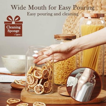Labina Glass Storage Container Airtight Food Jars Kitchen Canister with Wood Lids, 33 Oz Wide Mouth Pantry Organization Glass Jar for Flour, Sugar, Cookie, Spagetti, Nuts and Candy - size: A3: 33 Oz 1 pcs