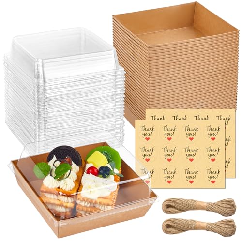 Kucoele Charcuterie Boxes with Clear Lids, 5 Inches, Brown, 20 Pack | Disposable, To Go Paper Dessert Boxes, Bakery Boxes, Small Food Containers, For Cookies, Cupcakes, Strawberries - color: brown