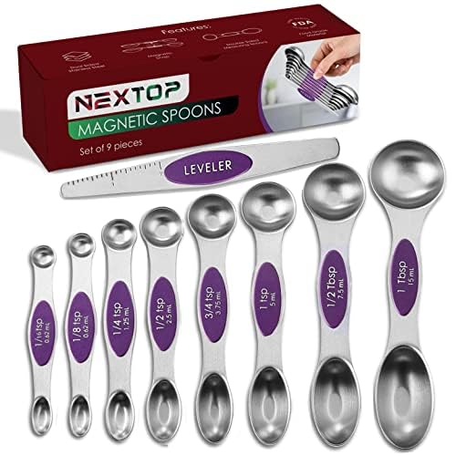 Magnetic Measuring Spoons Set of 9 Stainless Steel Dual-Sided Stackable Measuring Spoon Nesting Teaspoons Measuring Dry and Liquid Ingredients, Fits in Spice Jars Set of 9 (Purple) - color: Purple