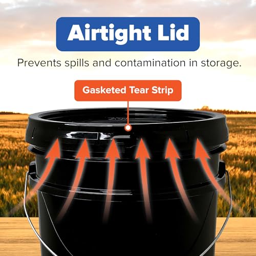 ePackageSupply 5 Gallon Plastic Bucket with Airtight Lid | Food Grade Bucket | BPA-Free | Heavy Duty 90 Mil All Purpose Pail | One 12" Rubber Mallet & One Lid Opener Included | 6 Pack - color: Black, size: 6 Packs