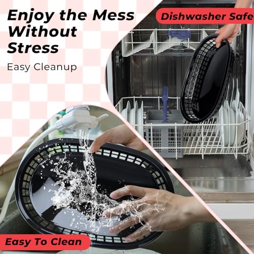 60 Sheets Red Checkered Deli Liners and 6 Black Fast Food Baskets, Classic Deli Baskets with Red Checkered Dry Waxed Deli Paper(12'') (6+60)