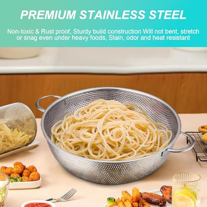 Stainless Steel Colander, 3-Quart Micro-Perforated Metal Colander Strainer with Handle for Kitchen/Draining Pasta/Rinsing Vegetables Fruits,Dishwasher Safe - 8.8 Inches - size: 3QT