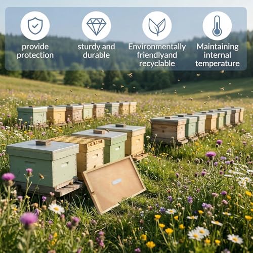 4PCS Beehive Inner Cover for 10 Frame Hive Box, Beeswax-Coated Ventilated Inner Cover, Bee Hive Screen Inner Cover, Compatible with 10 Frame,All Beginners and Professional Beekeepers (4)