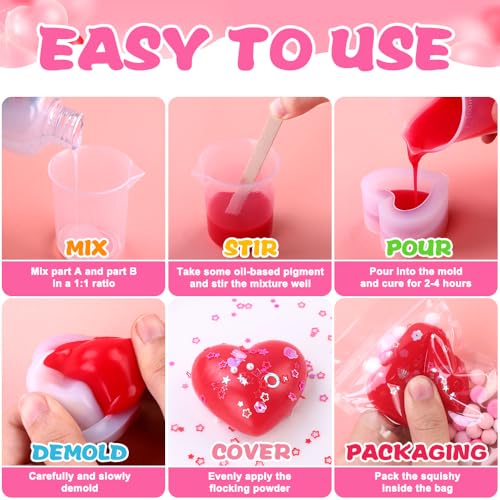 JOICEE Valentines Day Taba Squishy Kit, DIY Valentine Crafts Kit 18OZ 1:1 AB Liquid Silicone with 3D Mold for Make Your Own FuFu Squishies Kits Valentines Day Party Favors Stress Relief Toys Gifts - style: Valentines Taba