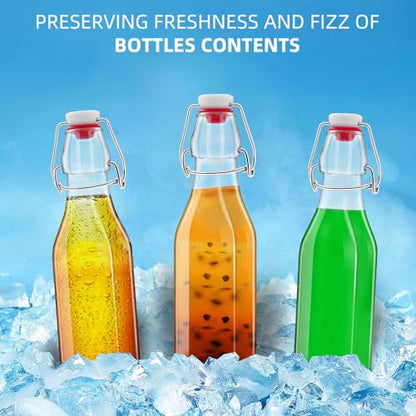 2 Pack 8oz Square Swing Top Glass Bottles, 250ML Bottles with Airtight Stoppers for Kombucha, Kefir, Vanilla Extract, Beer(Bonus Gaskets, Labels and Funnel