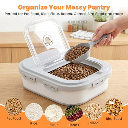 40 Lbs Dog Food Storage Container with Wheels, Collapsible Pet Food Storage Container with Clear Window, 2 Measuring Cups and Scoop, BPA Free Cat Food Container for Rice, Flour, Grain, Bird Seed - color: Grey/40lbs