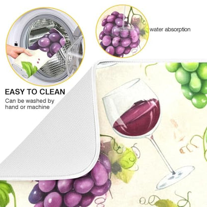 Cheese Grapes Barrel Beige Dish Drying Mat for Kitchen Counter Super Absorbent Draining Mat with Non-slip Backed Dish Drying Pad for Countertops Sinks Draining Racks Dish Bottles Cups Bowl