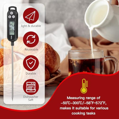 Copkim 6 Pcs Meat Food Thermometer Food with Probe Water Liquid Instant Read Digital Thermometer Kitchen Cooking Supplies for Cooking BBQ Milk Yogurt (Red,Black) - color: Red, Black