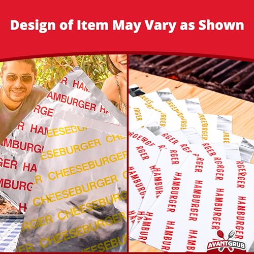 Retro, Grease Proof Burger Wrappers Combo 100Pk. Insulated, Pro Quality Bulk Hamburger and Cheeseburger Bags are BPA Free. Large, Allergen Friendly BBQ Foil Paper Great Cooking Supply For Themed Party