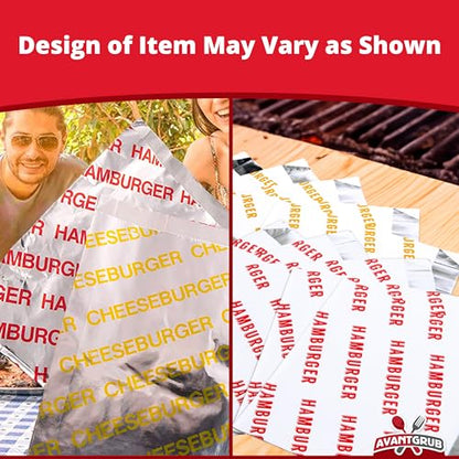 Retro, Grease Proof Burger Wrappers Combo 100Pk. Insulated, Pro Quality Bulk Hamburger and Cheeseburger Bags are BPA Free. Large, Allergen Friendly BBQ Foil Paper Great Cooking Supply For Themed Party