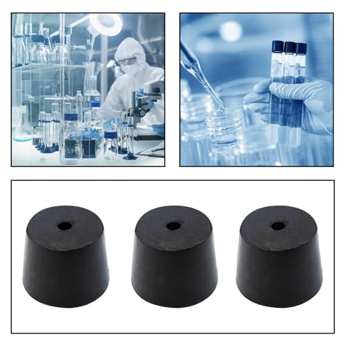 6Pcs Solid Rubber Stopper Bungs with Hole 27mm to 34mm Solid Test Tubes Bungs Stopper for Flask, Plug Holes and Test Tube(Black) - size: 27mm to 34mm