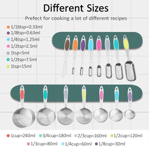 Magnetic Measuring Cups and Spoons Set, 15 Piece Stainless Steel Measuring Cups and Spoons for Measure Dry and Liquid Ingredients (Colorful) - color: Colorful