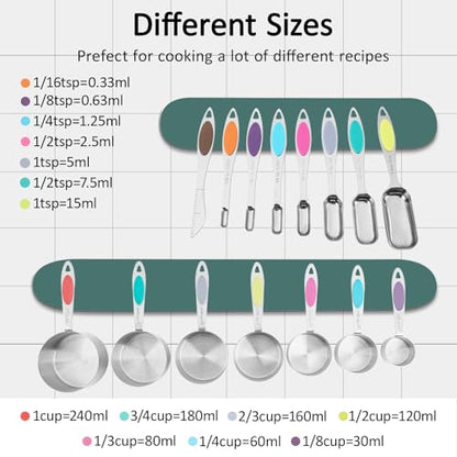 Magnetic Measuring Cups and Spoons Set, 15 Piece Stainless Steel Measuring Cups and Spoons for Measure Dry and Liquid Ingredients (Colorful) - color: Colorful