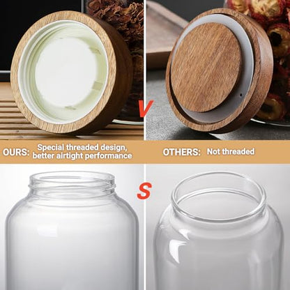 50 Fl oz/1500 ml Clear Glass Jar with Airtight Wooden Screw on Lid, Glass Pantry Canister for 500g Coffee Beans, Kitchen Food Storage Containers for Rice,Flour,Pasta,Sugar,Honey,Tea, Spice,Cereal - size: 1*1500ml