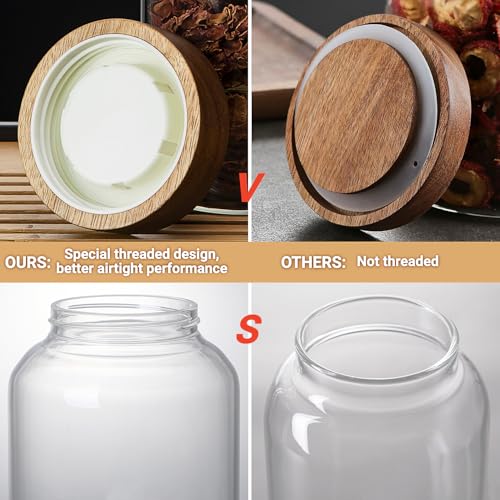 2PCS Large Glass Jar with Airtight Screw on Wood Lid, 50 Fl oz/1500 ml Clear Glass Canister for 1.1LB Coffee Beans, Food Storage Containers Pantry Jars for Rice,Flour,Pasta,Sugar,Cookies, Spice,Cereal - size: 2*1500ml