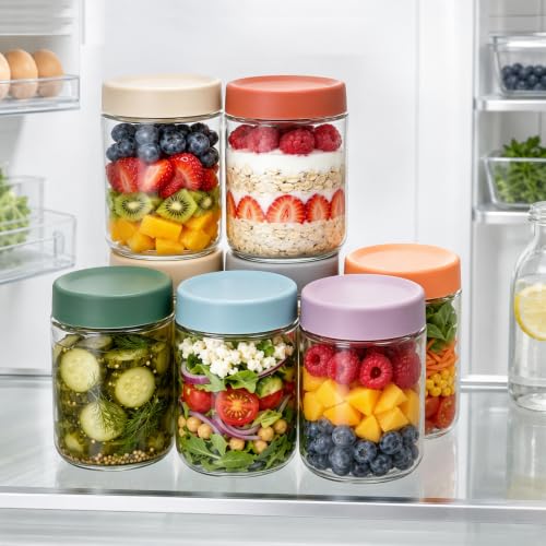 Cididu 8 Pack Overnight Oats Jars with Airtight Lids, 16 Oz Stackable Glass Jars, Leakproof Food Storage Containers, Meal Prep Containers for Oats, Meal Prep, Smoothies, Yogurt, and Salad