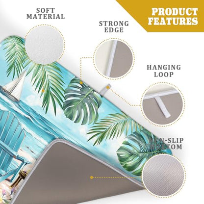 Spring Summer Sea Chair Dish Drying Mat for Kitchen Counter,Coastal Beach Palm Leaf Flowers Drying Mat 18 x 24 Inch with Absorbent Reversible Microfiber Drying Pad for Coffee Bar - size: 18" x 24"