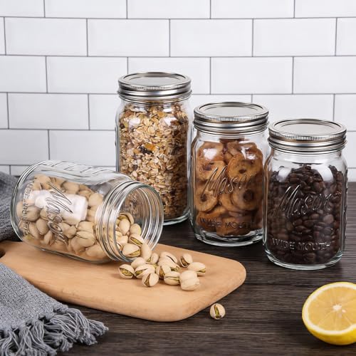 Rubtlamp Clear Mason jar 32 oz, 12 Pack Glass Jars - Wide Mouth Mason Jars with Airtight Lids for Pickling, Fermenting, Food Storage&DIY Crafts, Microwave & Dishwasher Safe - color: Clear