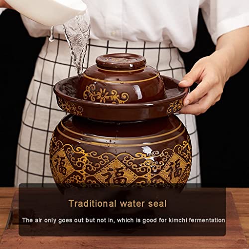 ZHOUXIAO China Fu Pickle Jar Ceramic Jar with Lid,Large Traditional Chinese Fermentation Kit Crock with Water Seal Airlock Lid, Fermentation Jar for Kimchi,Kombucha Jar M