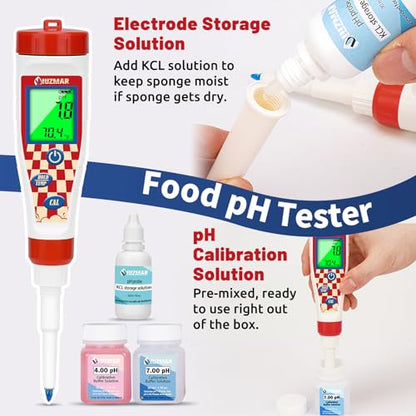 UIUZMAR Food pH Meter Digital pH Tester for Food Fermentation Spear pH Probe for Sourdough and Bread Dough Food Acidity Tester Professional pH Reader for Solid and Liquid - color: Red