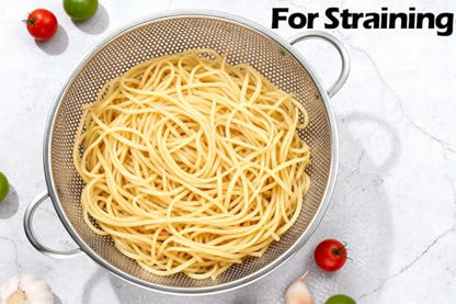 Leonyo Stainless Steel Colander Strainer for Kitchen Set of 3(1-3-5Quart) | Micro-Perforated Metal Strainers and Colanders with Handle for Kitchen Draining Pasta Rinsing,Steaming,Dishwasher Safe