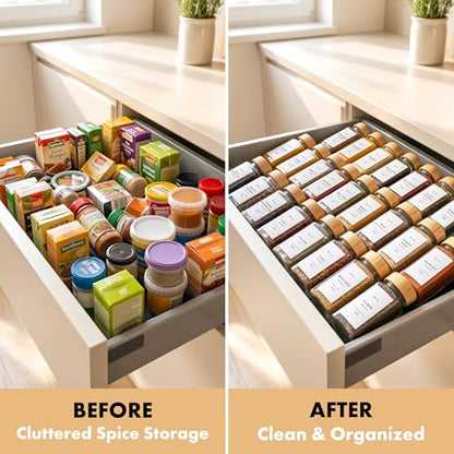 EDELHAUS® Square Spice Jars with Bamboo Wooden Lid (Pack of 36) Spice Jars with Shaker Insert and 240 Labels - Bamboo Lid Glass Container for Spice Organisation [4.3 in × 1.8 in] - color: 36x Bamboo Jars White Stickers