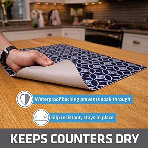Drymate Jumbo XL Dish Drying Mat (19”x24”), Low-Profile, Super Absorbent, Quick Dry Fabric, Waterproof & Slip-Resistant, for Kitchen Counter, Trimmable, Easy to Clean (USA Made)(Indigo) - size: 19" x 24"