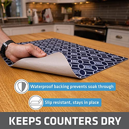 Drymate Jumbo XL Dish Drying Mat (19”x24”), Low-Profile, Super Absorbent, Quick Dry Fabric, Waterproof & Slip-Resistant, for Kitchen Counter, Trimmable, Easy to Clean (USA Made)(Indigo) - size: 19" x 24"