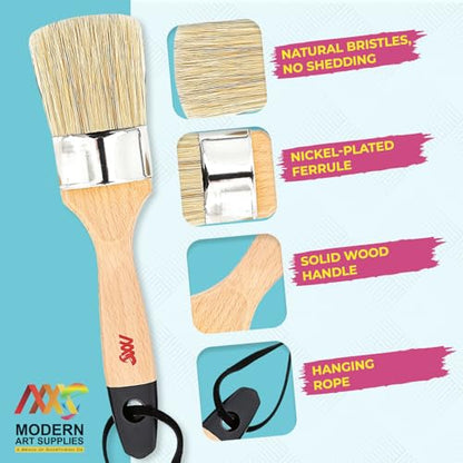 Chalk Paint Brushes for Furniture 5-Piece Set, Natural Bristle Round & Oval - 3 Small & 2 Large Wax Brushes (2-2.5"), Compatible with All Chalk Paints, Annie Sloan, Painting, Stenciling, Waxing.