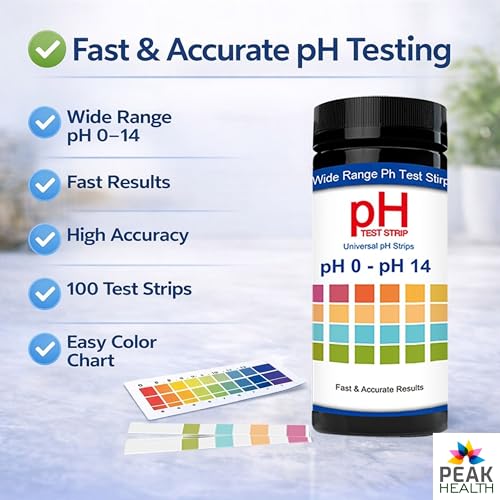 Peak Health Universal pH Test Strips 0–14 (100 Count) – Accurate Litmus Paper for Water, Aquarium, Pool, Spa, Kombucha & Soap Making – Quick & Easy Liquid pH Testing Kit