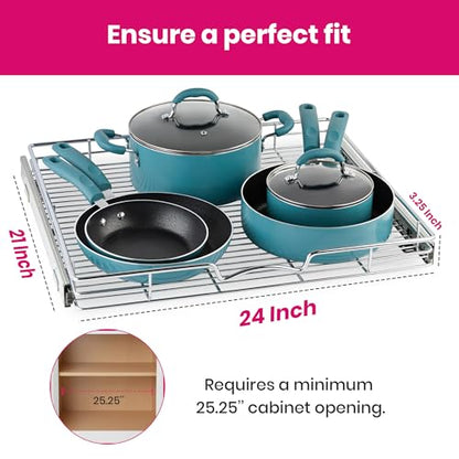 HOLDN’ STORAGE Pull Out Cabinet Organizer, 24”W x 21”D Cabinet Drawer | Heavy-Duty Caddy, Lifetime Limited Warranty, Steel Metal Cabinet Drawers, Chrome, Requires At Least 25-1/4” Cabinet Opening - size: 24"W x 21"D