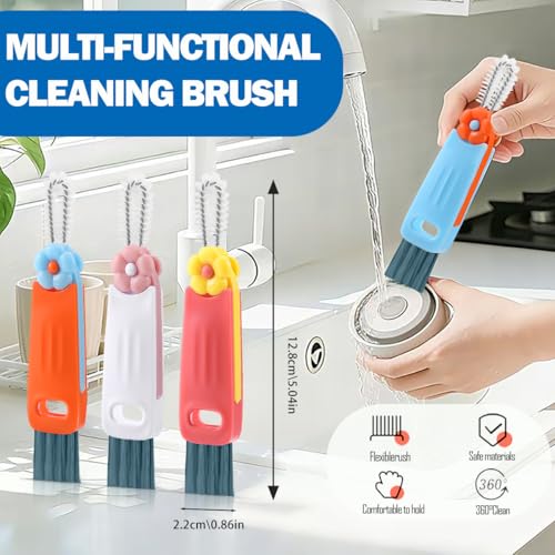 3 in 1 Cup Lid Cleaning Brush, 4PCS Multifunctional Crevice Cleaning Brush for Water Bottle Insulated Cup Tumbler Lid Groove Narrow Space Detail Cleaner Home Kitchen Gadgets - color: Red, Blue, White, Orange(flower)