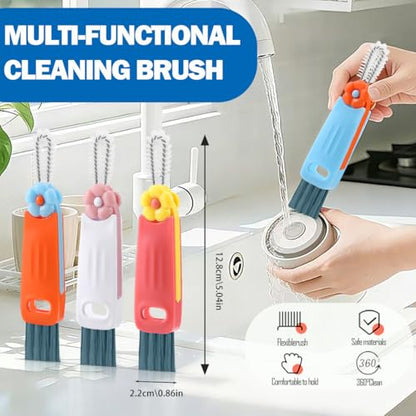 3 in 1 Cup Lid Cleaning Brush, 4PCS Multifunctional Crevice Cleaning Brush for Water Bottle Insulated Cup Tumbler Lid Groove Narrow Space Detail Cleaner Home Kitchen Gadgets - color: Red, Blue, White, Orange(flower)
